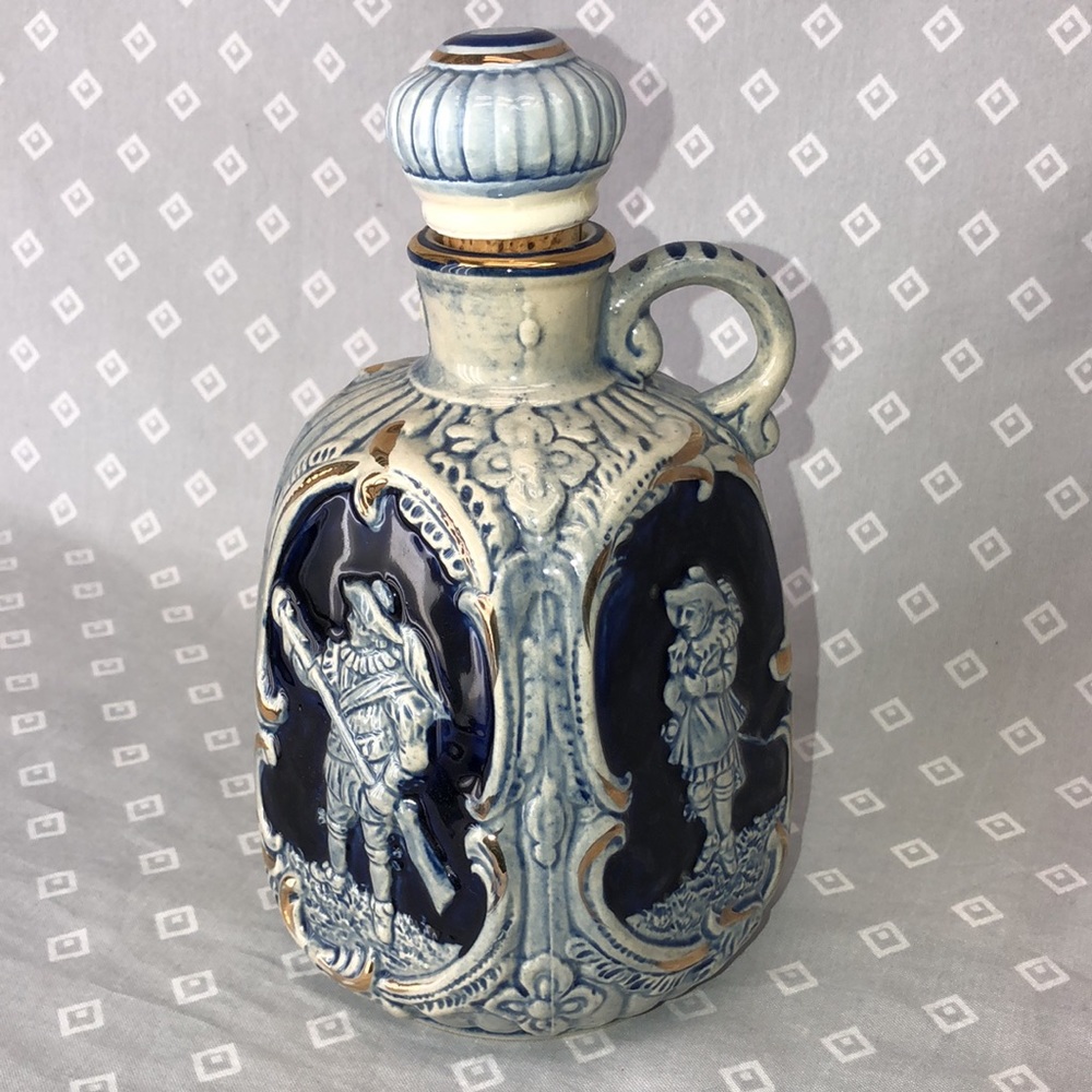 Vintage Blue Porcelain Music Box Liquor Decanter
